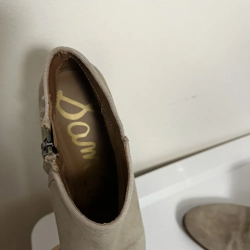 Sam Edelman Womens Petty Putty Beige‎ Suede Leather Zip Ankle Bootie sz 8.5 READ - Picture 5 of 9